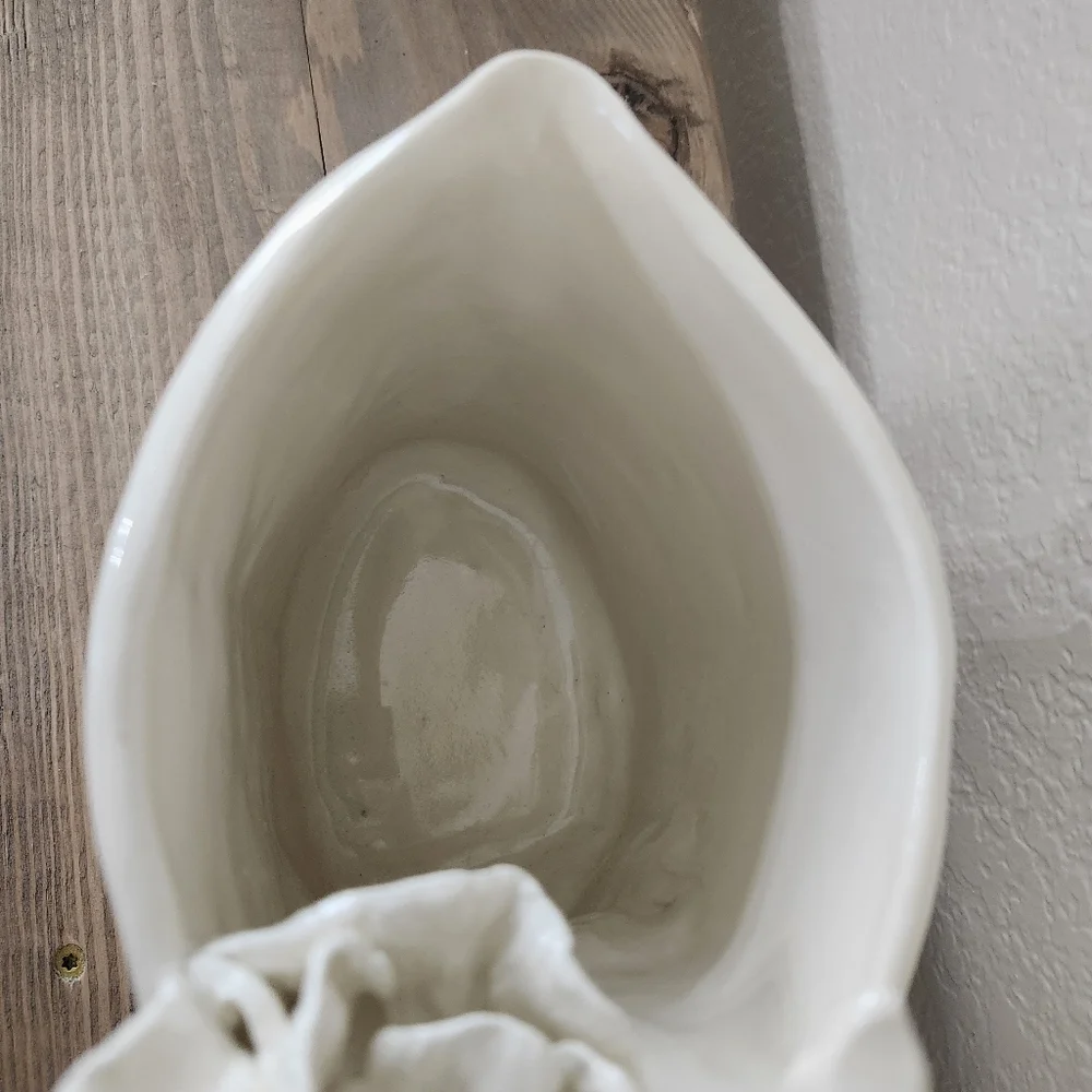 Vintage Handmade White Bird Flower  Delicate Ceramic Pitcher Vase
